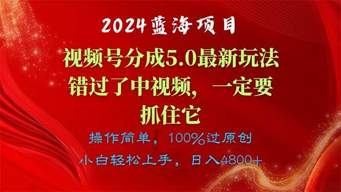 图片[1]-2024蓝海项目，视频号分成计划5.0最新玩法，错过了中视频，一定要抓住它，操作简单，日入4800+